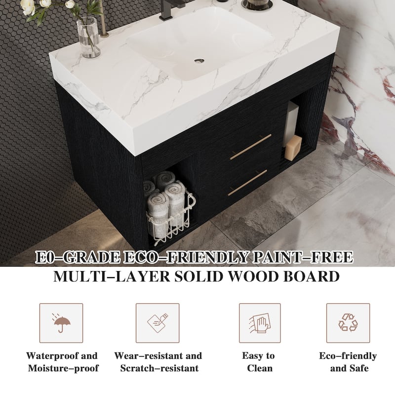 29.9-inch floating bathroom vanity with sintered stone countertop and ceramic undermount sink