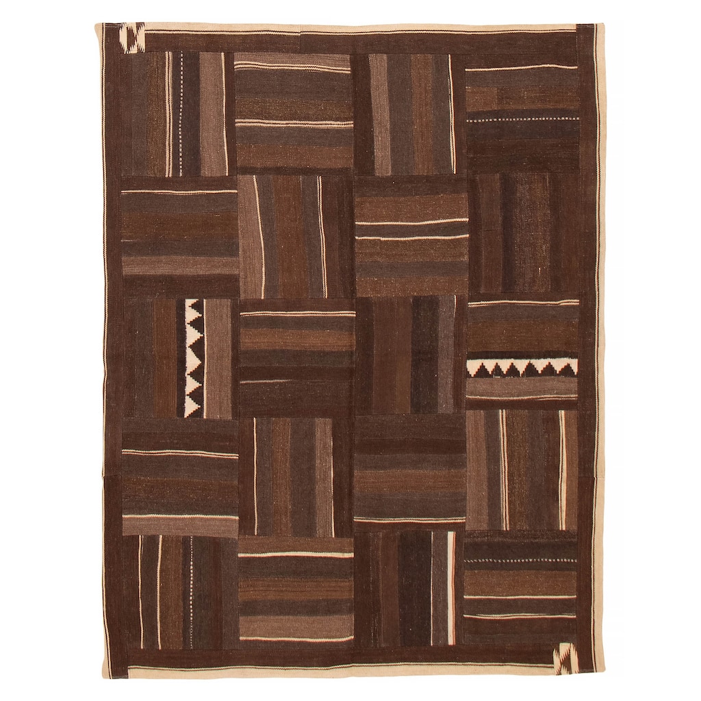 ECARPETGALLERY Flat-Weave Anatolia Patch Brown Wool Kilim - 6'0 x 7'8