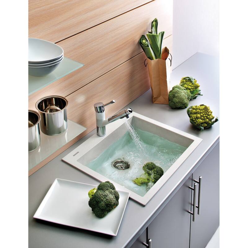 Ruvati 23 x 20 inch epiGranite Drop-in Topmount Granite Composite Single Bowl Kitchen Sink - Arctic White - RVG1023WH