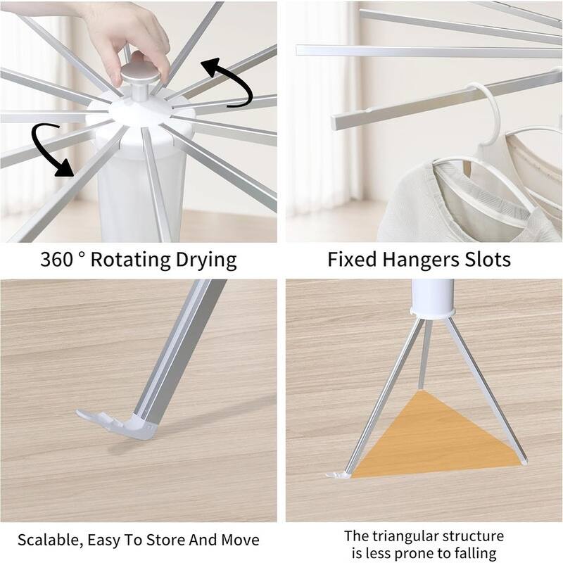 Portable Tripod Drying Rack - 12 Rods for Laundry