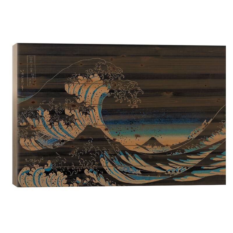 Great Wave at Night Print On Wood by 5by5collective - Multi-Color - 18x26x1.5
