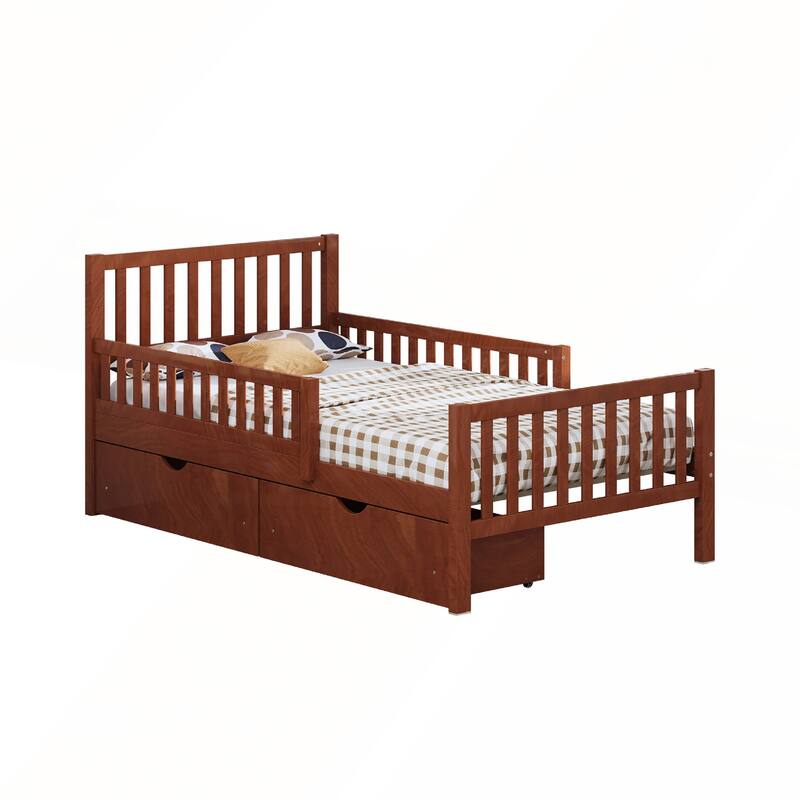 Twin Size Wood Platform Bed with Guardrails