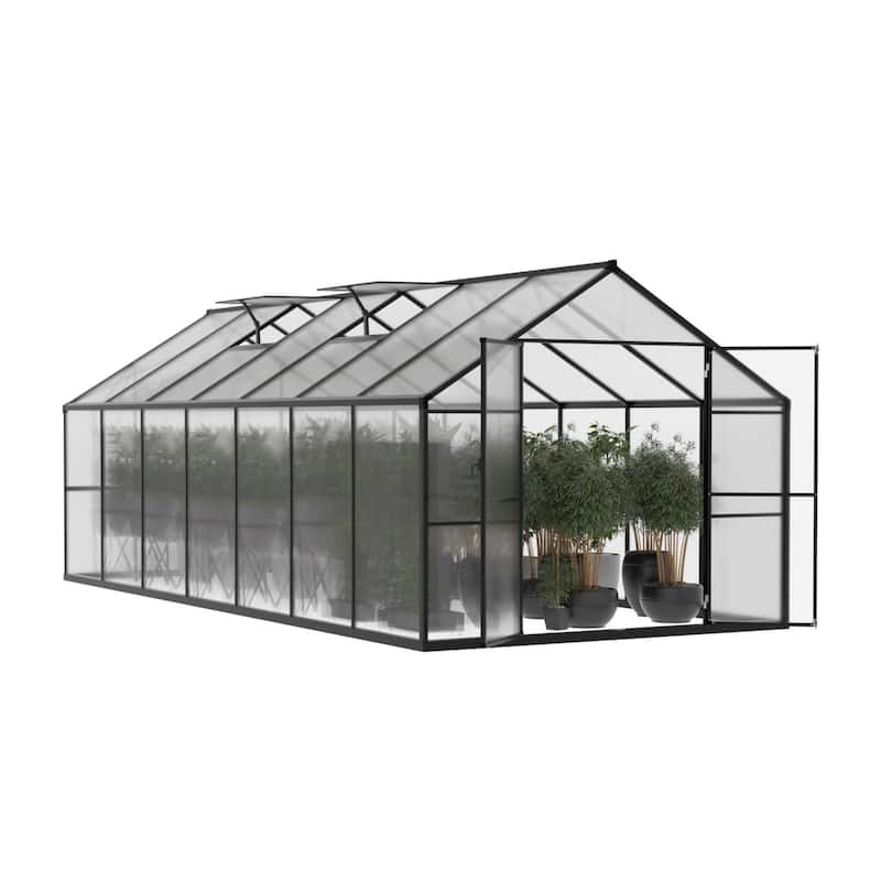 VEIKOUS Aluminum Walk-In Garden Greenhouse Kit with Adjustable Roof Vent and Lockable Door Grey