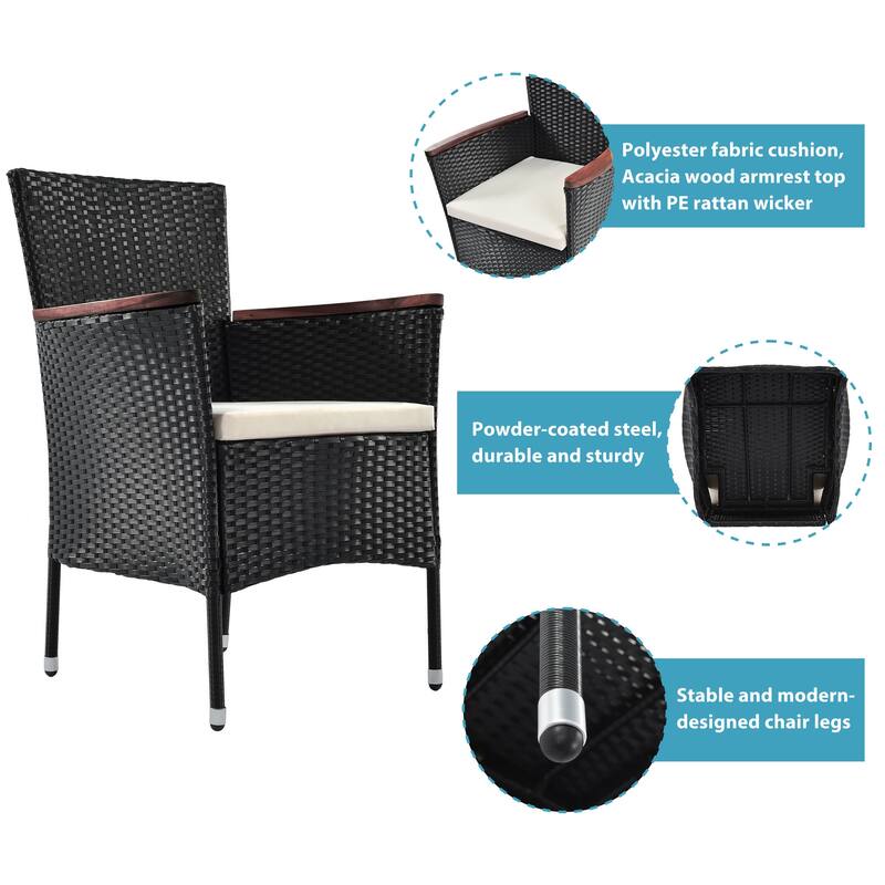 7Piece Outdoor Patio Dining Set, Garden PE Rattan Wicker Dining Table