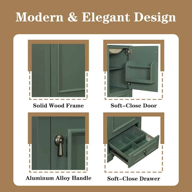 20" Bathroom Vanity with Ceramic Sink, Soft-Close Door, Drawer, Adjustable U-Shaped Shelf, Modern Freestanding Design