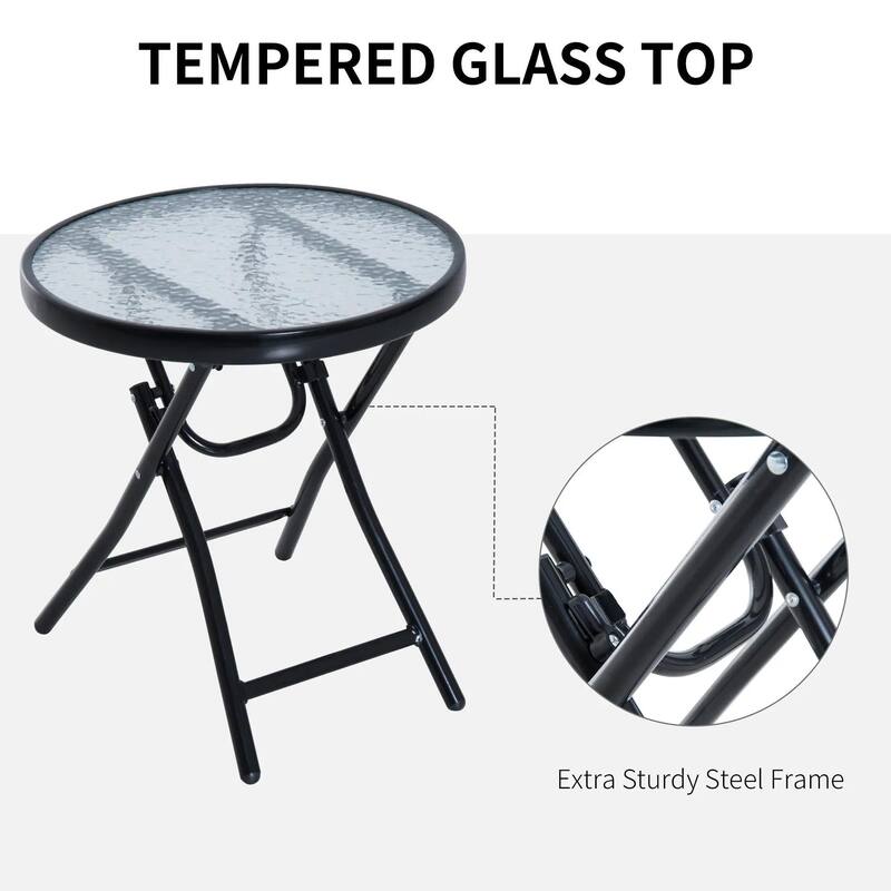 Folding Rocking Patio Set, 2 Armrest Chairs, Tempered Glass Side Table