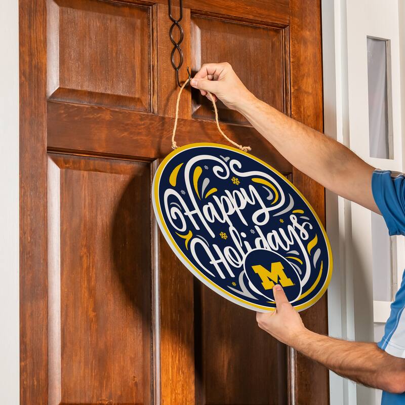 University of Michigan 18" x 18" Happy Holidays Door Décor Wall Sign - 18" x 18"