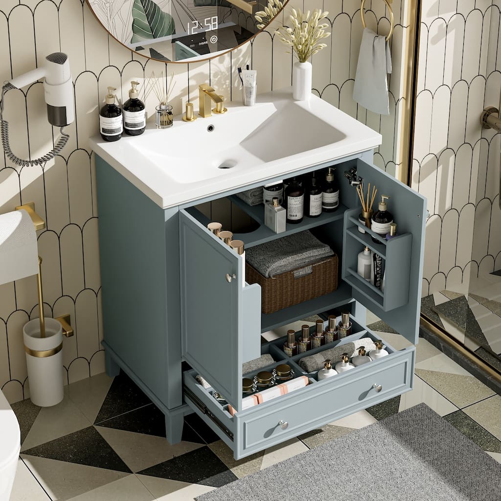 Bathroom Vanity with Sink, Bathroom Storage Cabinet with 2 Doors and 1 Drawer, Vanity Set with Adjustable Shelf