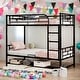 preview thumbnail 11 of 16, Twin Over Twin Metal Bunk Bed with Shelf and Guardrails for Home