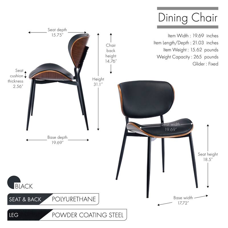Porthos Home Aric PU Leather Dining Chairs with Steel Legs, Set of 2