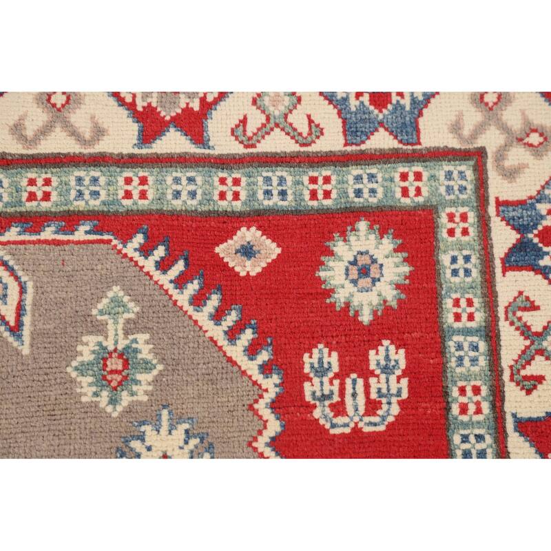 Kazak Area Rug Handmade Traditional Grey Wool Carpet - 5'0" x 6'7"