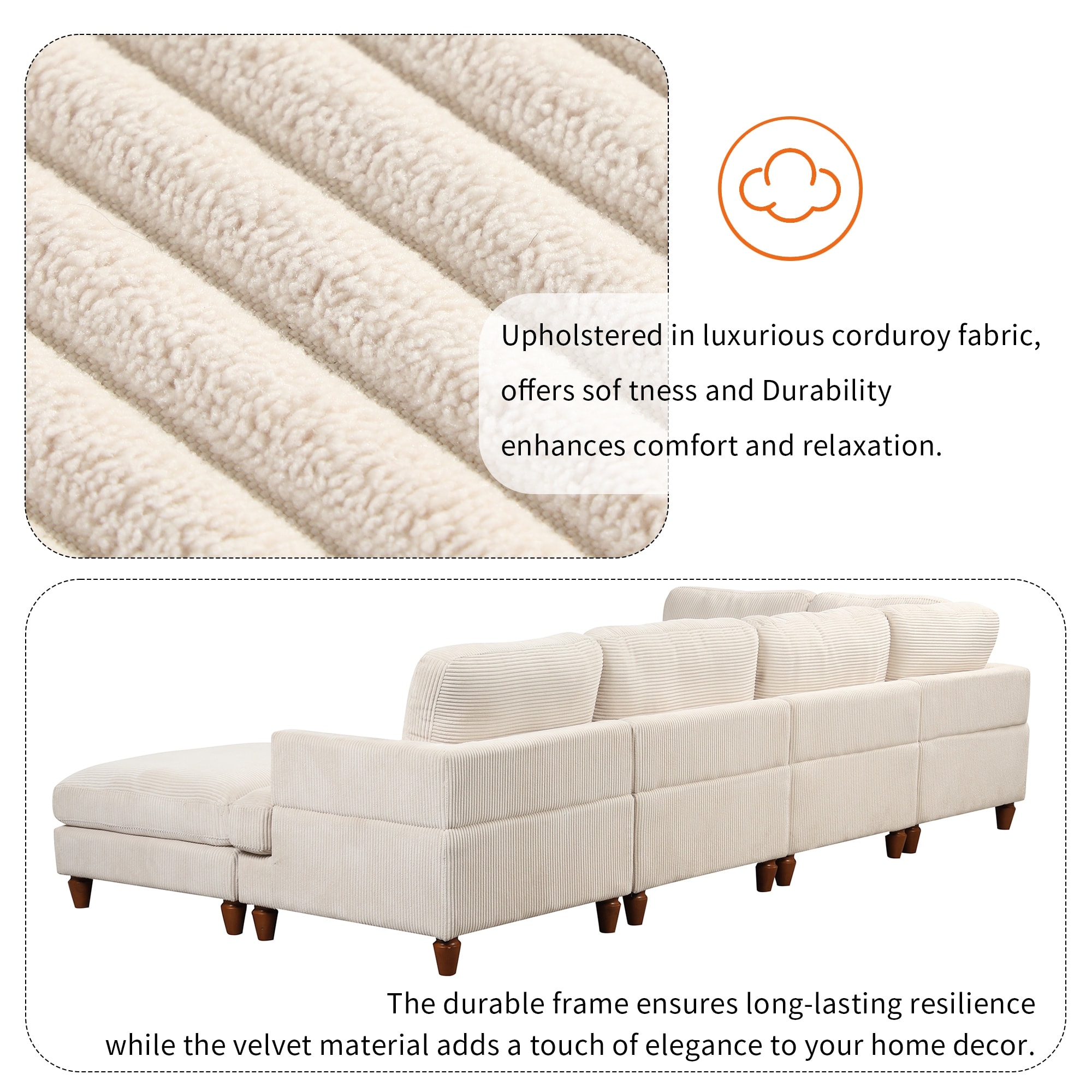 Modular Sectional Sofa with Ottoman L Shaped Corner Sectional for