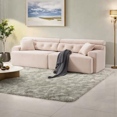 103.2" Fabric 4-Seater Sofa with 2 Free Pillows,Deep Seat and Raised Backrest - Premium High-Density Sponge