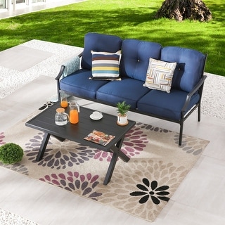 Patio Festival 2-Piece Outdoor Metal Sofa with Coffee Table Set