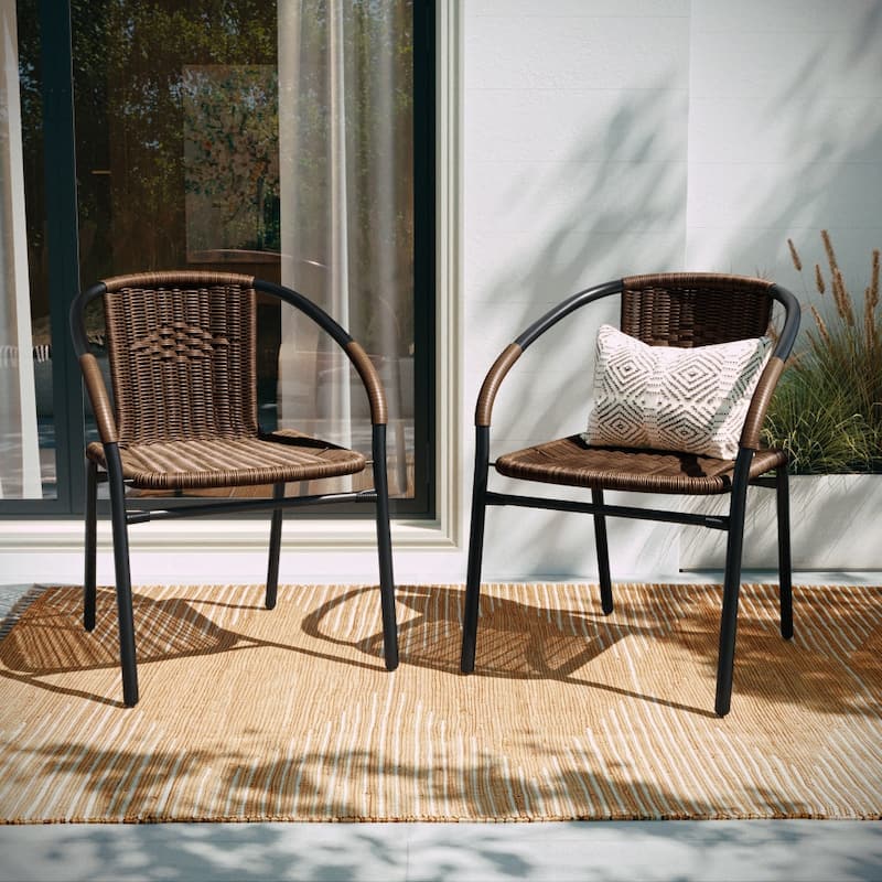 Indoor/Outdoor Stacking Rattan Restaurant Patio Chairs (Set of 2)
