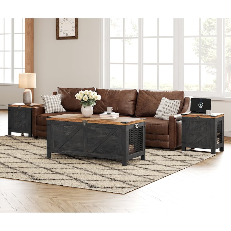 Lift top coffee table and end tabls set for living room - Black/Brown