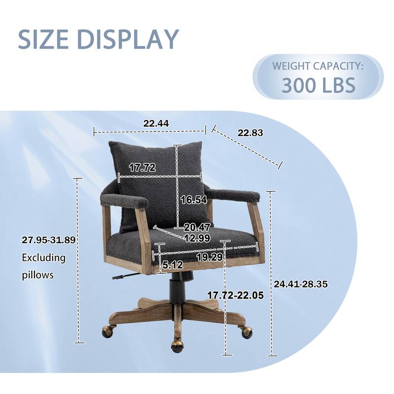 Boucle Upholstered Swivel Adjustable Height Homeoffice Chair With Wood Legs