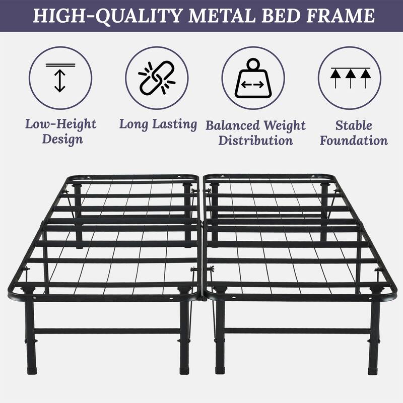 Heavy Duty Foldable Bed Frame with Steel Metal Slats Mattress Foundation