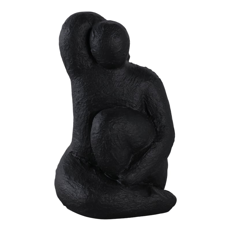 Pottery Modern Abstract Sculpture in Seated Form and Smooth Texture - 6.5" x 5.5" x 10" - Black - 6.5" x 5.5" x 10"