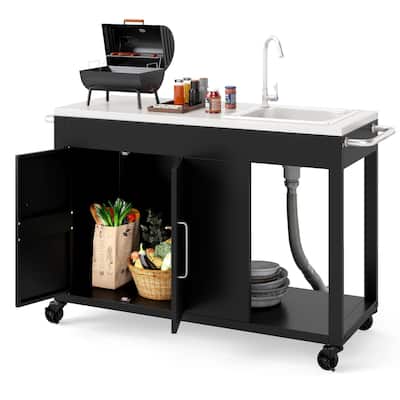 Costway 56" Outdoor Grill Table with Sink & Drainage with Stainless - See Details