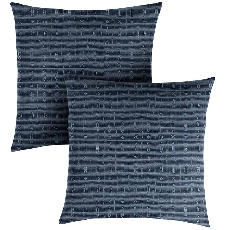 Sorra Home Sunbrella Textured Indigo Indoor/Outdoor Knife Edge Square Pillows (Set of 2)