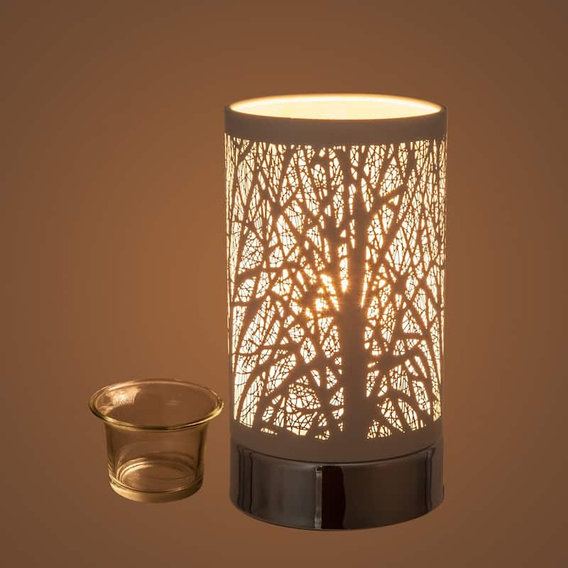 7" Touch lamp/Oil burner/Wax warmer - White Style Forest - 3.75*3.75*7