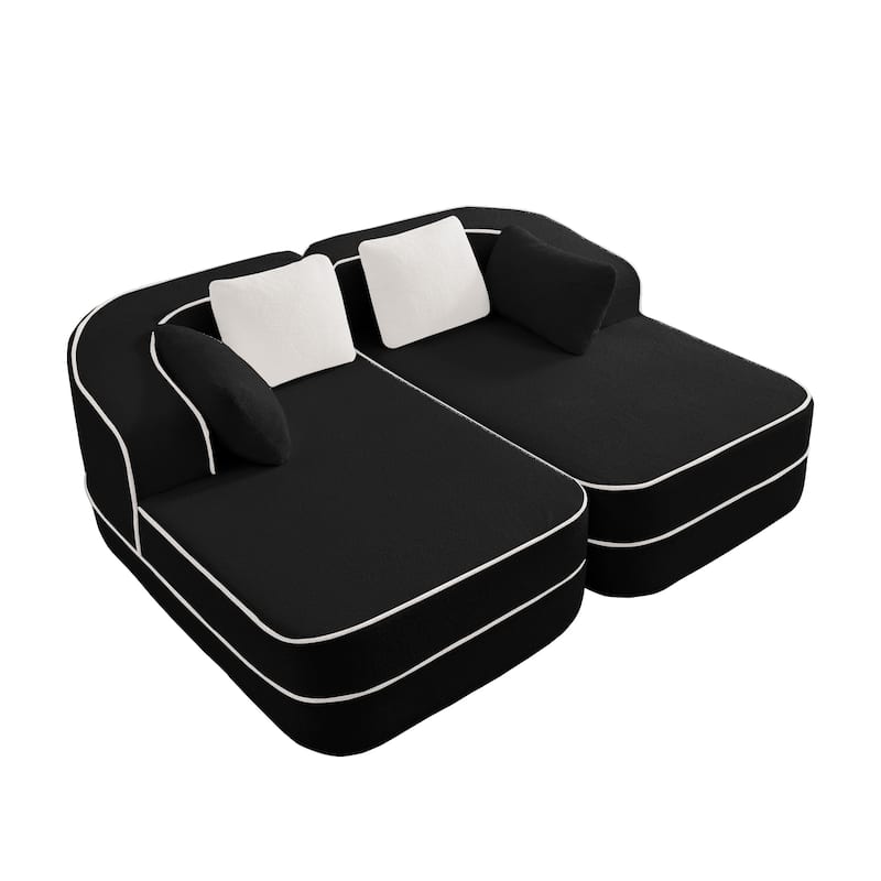 GDF Studio - Greenbrier 77.2" Modern Teddy Upholstered Boneless Sleeper Sofa with Double Chaises, and Contrast Color Design