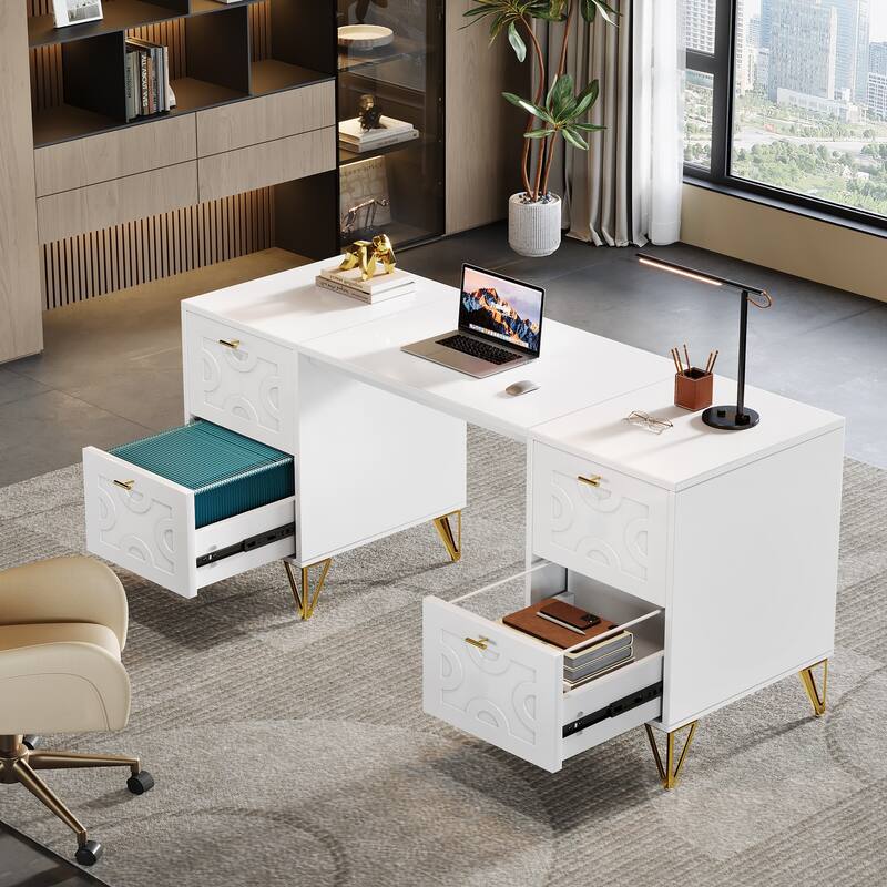 59'' Modern Computer Desk with File Drawers for Home Office