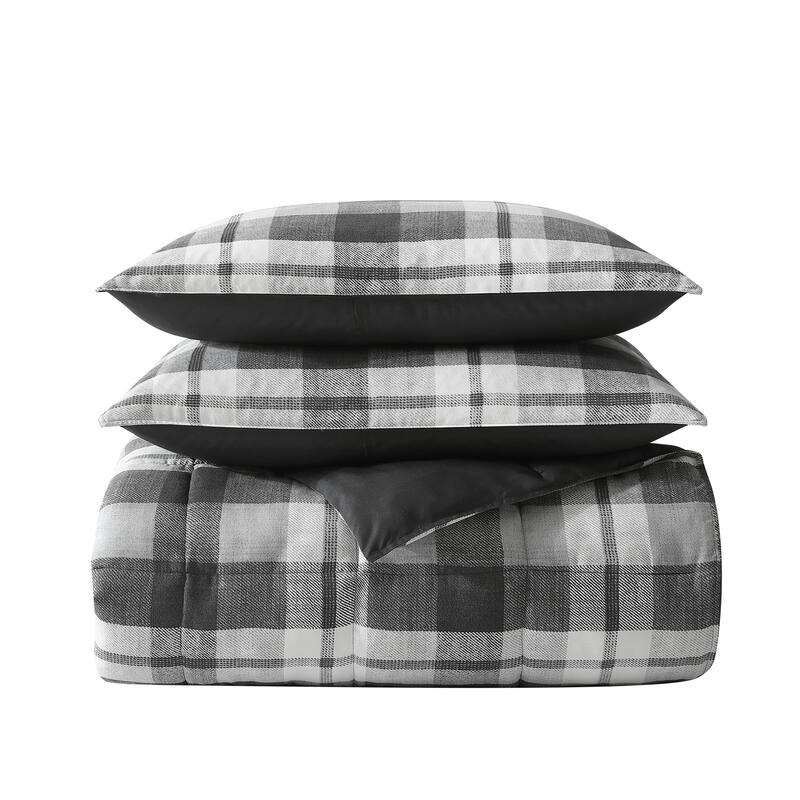 Nautica Crossview Plaid Microsuede Reversible Charcoal Comforter Set