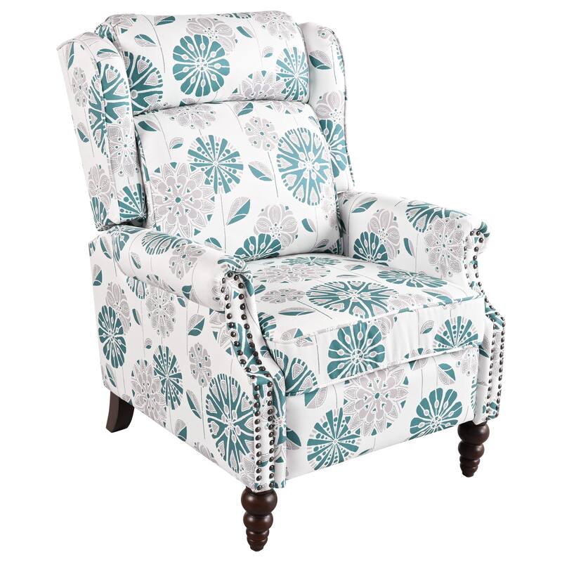 Wing Back Recliner Chair, 29.75" Upholstered Recliner Armchair with Solid Gourd-shaped Wooden Legs for Living Room, Bedroom