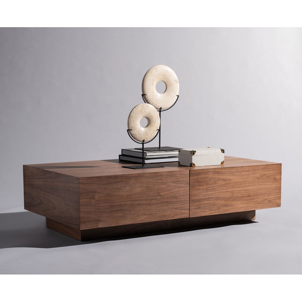 Safavieh  Couture Rascal Sliding Storage Coffee Table (Rectangle - No - Shelf - Modern and Contemporary - Base - Walnut - Wood/Metal - Metal/Wood - Wood