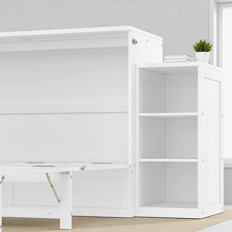 Full/Queen Size Murphy Bed with Storage Drawers and Shelves, Space-Saving Foldable Wall Bed for Guest Room