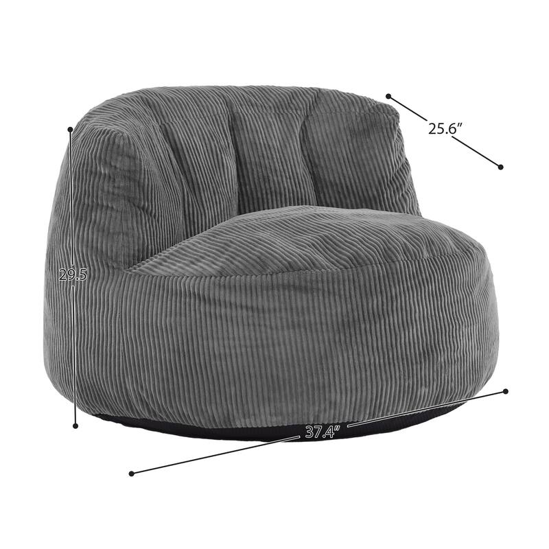 Corduroy Bean Bag Chair with Wide Backrest
