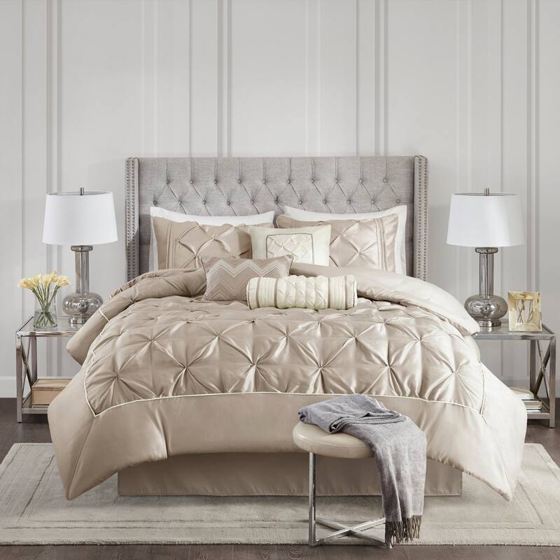 7 Piece Tufted Comforter Set Taupe King - taupe