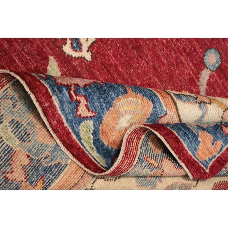 Hand Knotted Oriental 100% Wool Carpet Transitional Floral Red Oushak Area Rug - 9' 11'' X 8' 5''