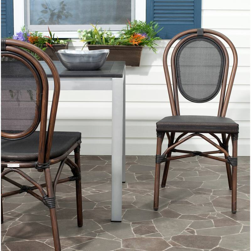 SAFAVIEH Outdoor Micayla Black Dining Side Chair (Set of 2) - 17Wx22Dx36H - Black