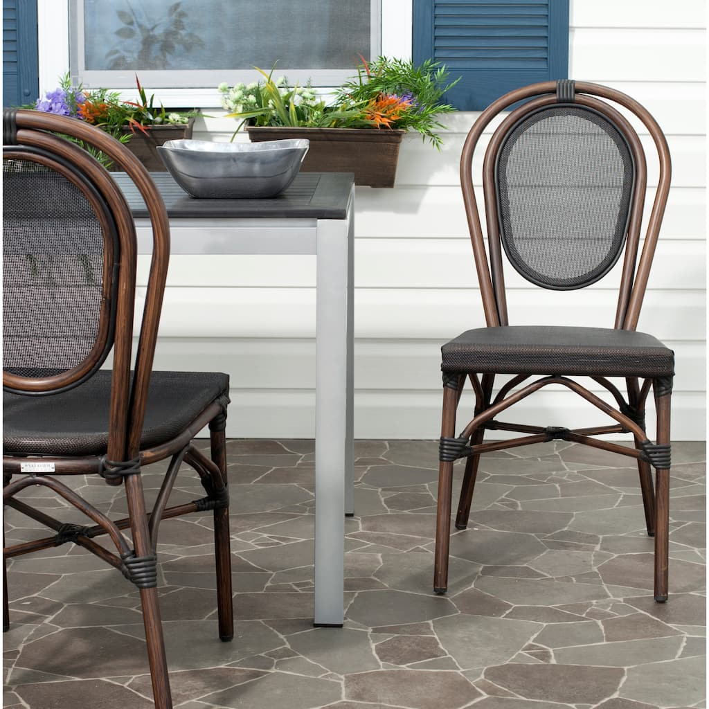 SAFAVIEH Outdoor Micayla Black Dining Side Chair (Set of 2) - 17Wx22Dx36H