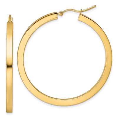 Curata 10k Yellow Gold 3mm Solid Squared Tube Hoop Earrings - 20mm - 45mm