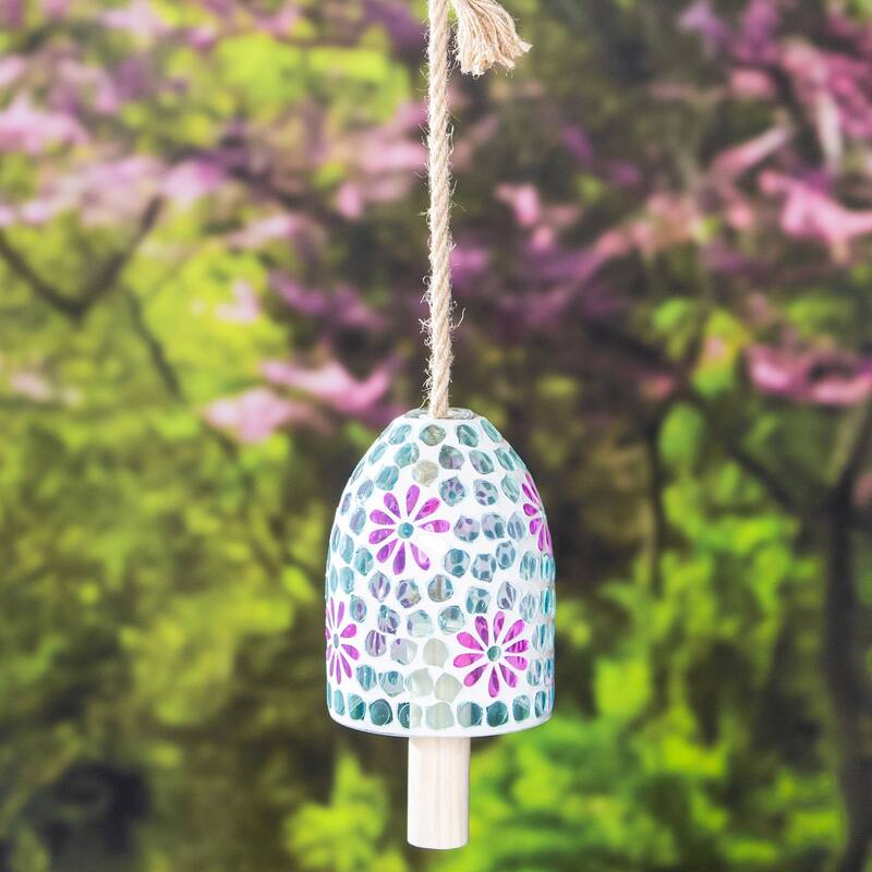 Light Blue Floral Mosaic Bell Wind Chime
