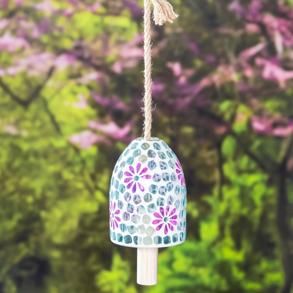 Light Blue Floral Mosaic Bell Wind Chime