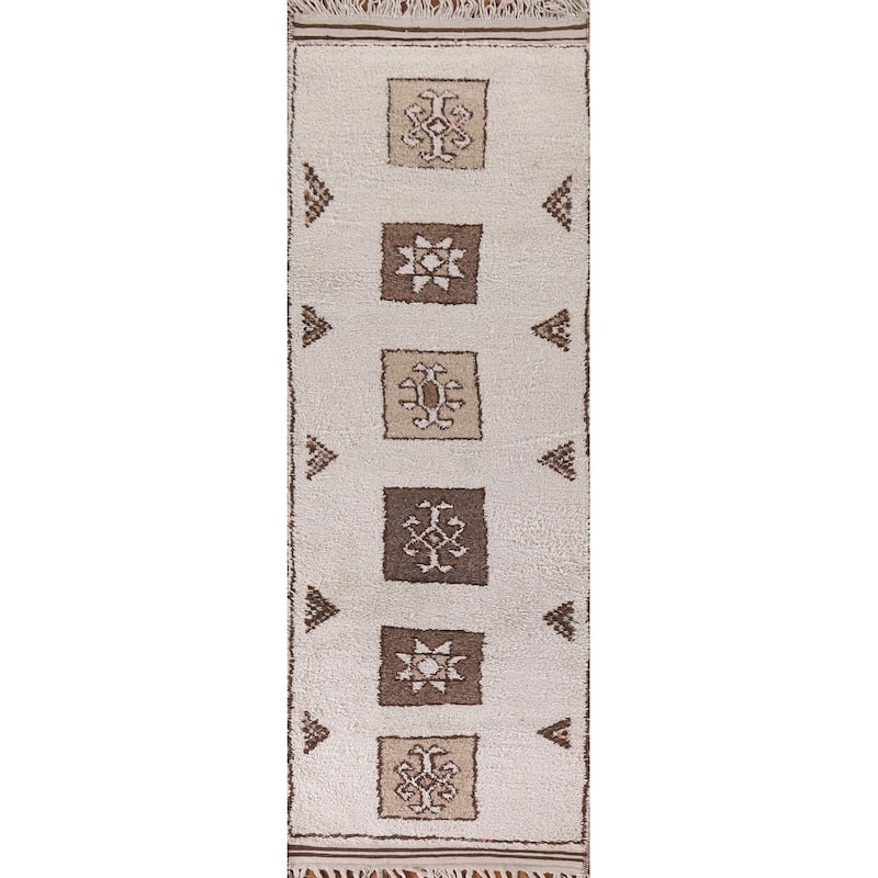 Tribal Anatolian Turkish Runner Rug Beige Wool Carpet - 3'4"x 12'3"