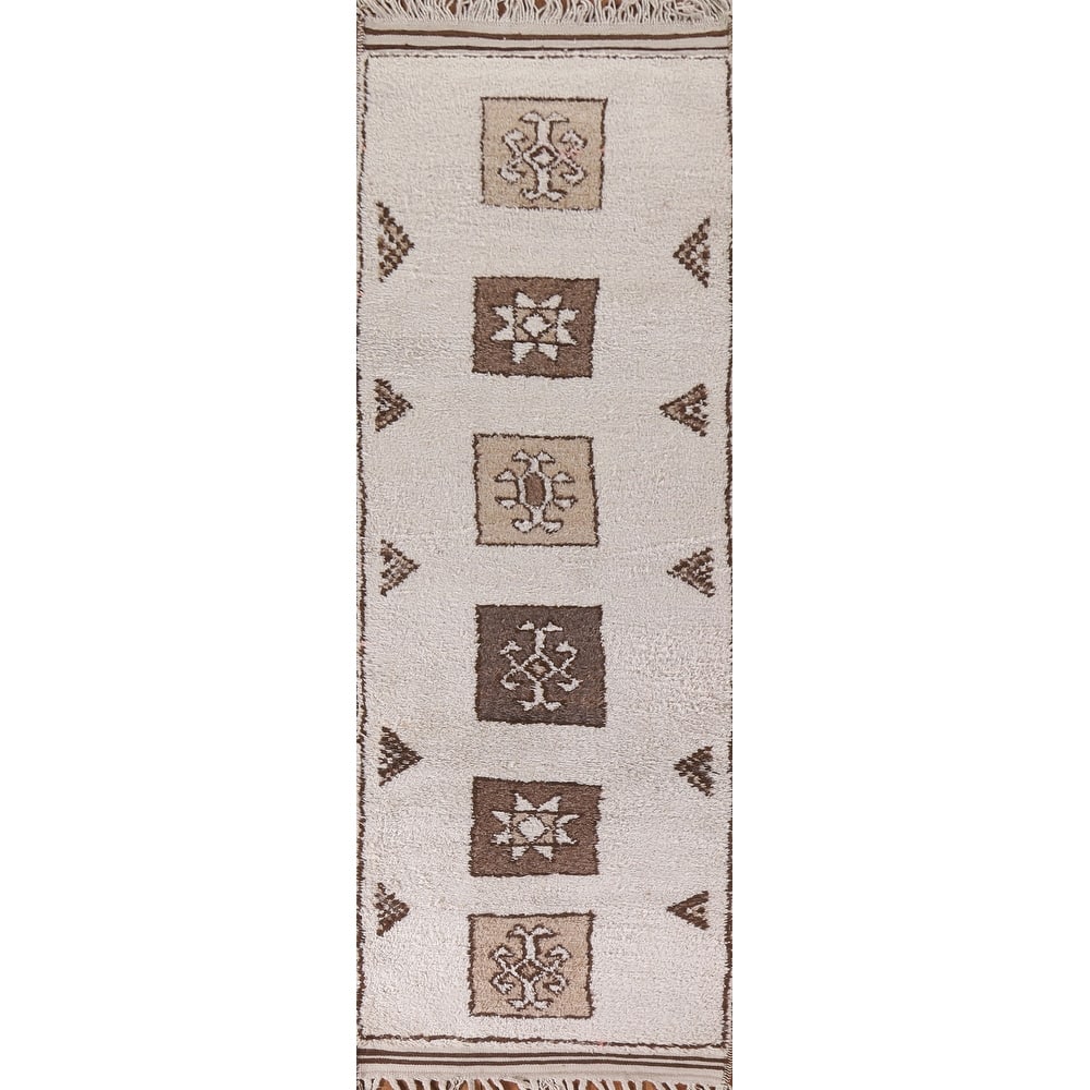 Tribal Anatolian Turkish Runner Rug Beige Wool Carpet - 3'4"x 12'3"