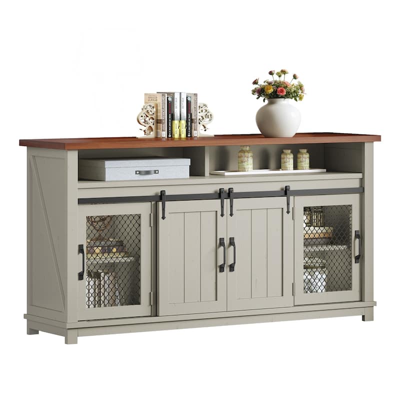 Moasis Farmhouse TV Stand for 73 Inch TV Media Console Entertainment Center Sliding Barn Door - Retro White