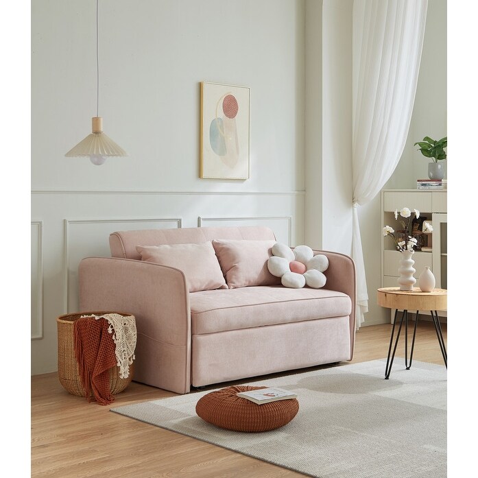 Pink Loveseat Sleeper Sofa w Pull Out Bed Side Pockets