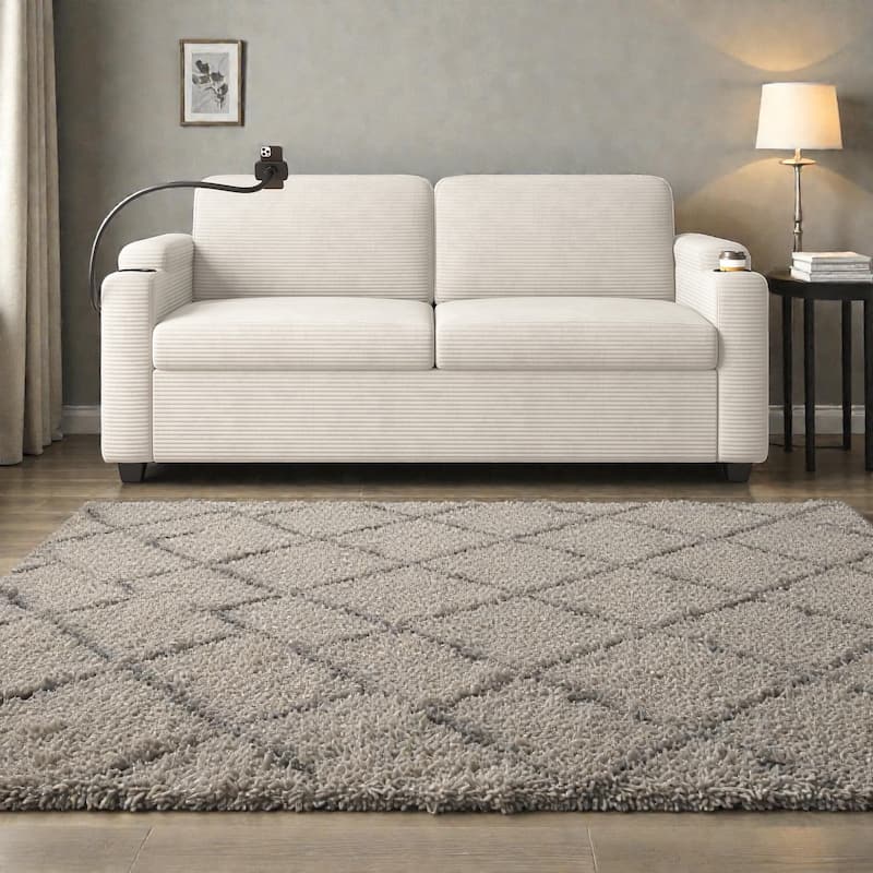 72.8" Corduroy Sleeper Sofa, Full Size Loveseat Bed with Mattress, USB Ports, Cup Holders, Side Pockets & Phone Holder