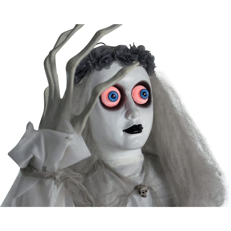 Haunted Hill Farm 5-Ft. Animatronic Bride, Indoor/Outdoor Halloween Decoration, Eyes Light Up Red, Poseable, Battery-Operated