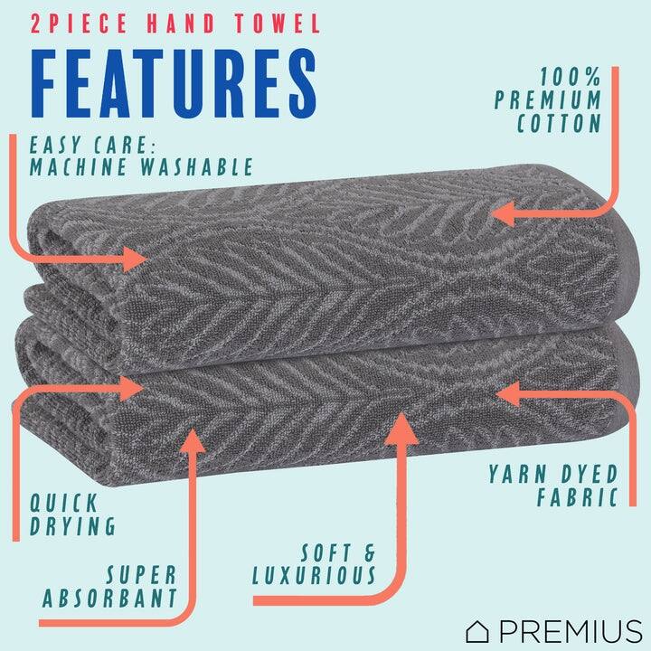 PREMIUS 2 Pack Leaf 100% Cotton Yarn Dyed Hand Towel, 16x28 Inches - 16x28 Inches