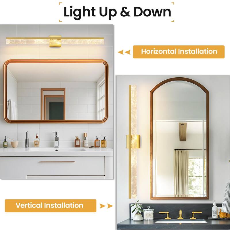 LED Bathroom Vanity Light 24/32/39 inch Dimmable Metal Wall Sconce - Black/Warm White Light