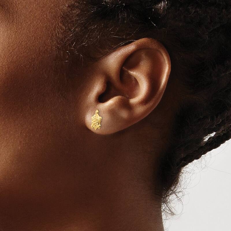 Curata Solid 14k Yellow Gold Childrens Textured Turtle Post Earrings (12mmx8mm) - Orange