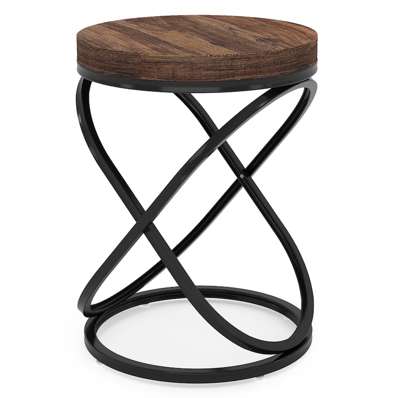 Wood/ Metal Round End Side Table Nightastand for Living Room Bedroom